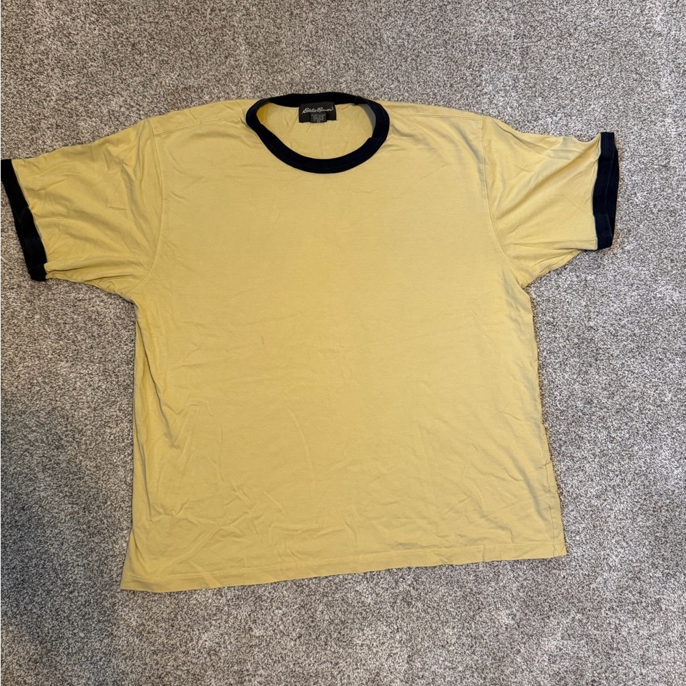 Eddie Bauer Yellow Tee with Navy Blue Trim Size XL